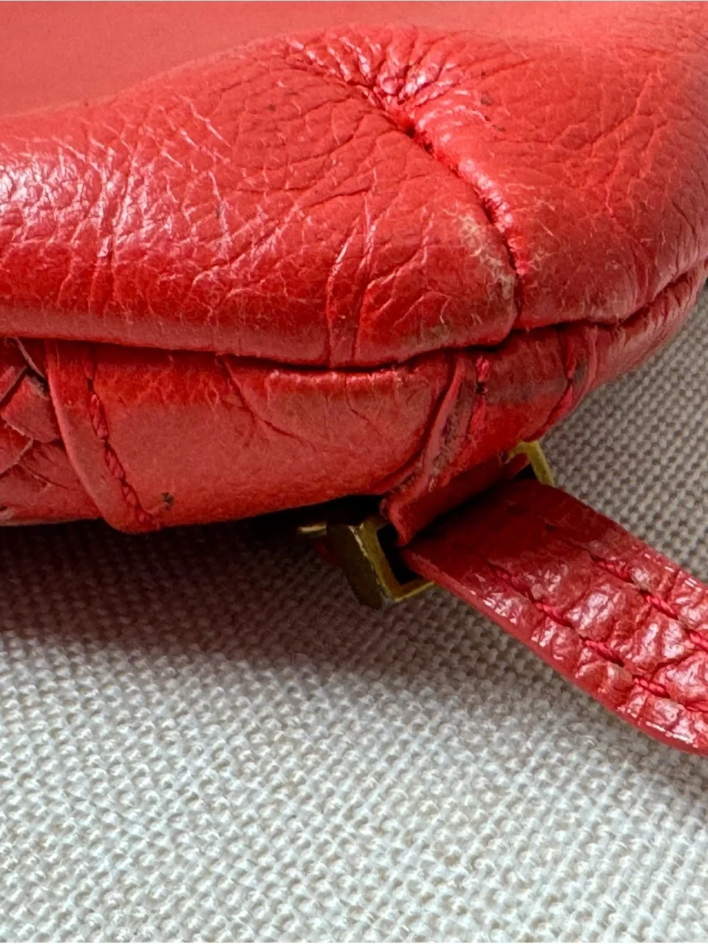 Red Woven Leather Crossbody Bag with Chain-Trim Strap